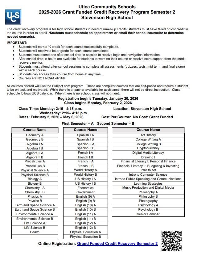 SHS Credit Recovery 2nd Semester 2025-2026